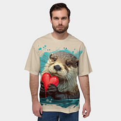 Футболка оверсайз мужская Выдра с сердечком, цвет: 3D-принт — фото 2