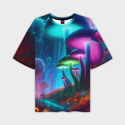 Мужская футболка оверсайз Планета цветных неоновых грибов