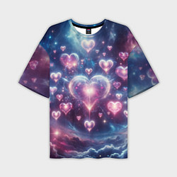 Мужская футболка оверсайз Космические сердца - звезды