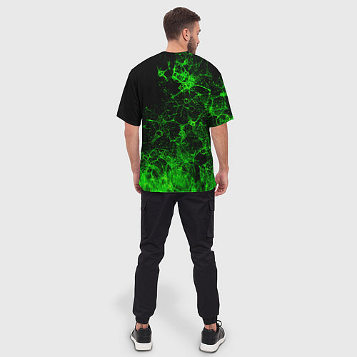 Мужская футболка оверсайз Неоновый зеленый дым / 3D-принт – фото 4