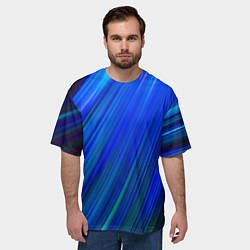 Футболка оверсайз мужская Неоновые синии линии, цвет: 3D-принт — фото 2