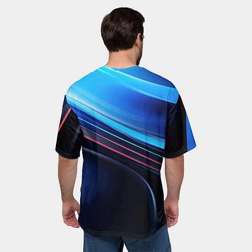 Мужская футболка оверсайз Синяя и черная абстракция геометрическая / 3D-принт – фото 4