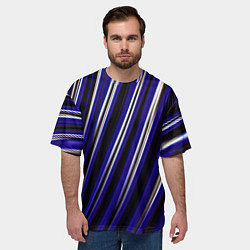Футболка оверсайз мужская Синие белые черные объемные полосы, цвет: 3D-принт — фото 2