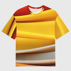Футболка оверсайз мужская Желтая абстракция с оранжевой волной, цвет: 3D-принт