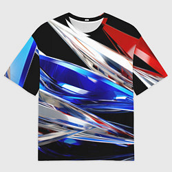 Футболка оверсайз мужская Белая синяя красная острая абстракция, цвет: 3D-принт