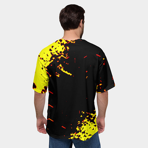 Мужская футболка оверсайз Liverpool жёлтые краски текстура / 3D-принт – фото 4