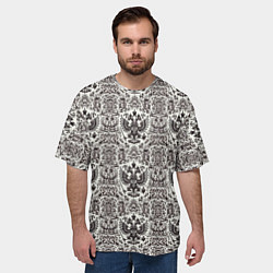 Футболка оверсайз мужская Паттерн герба России на белом фоне, цвет: 3D-принт — фото 2