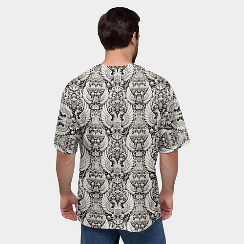 Мужская футболка оверсайз Греб России черный и белый паттерн / 3D-принт – фото 4
