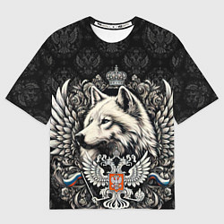 Футболка оверсайз мужская Русский волк и герб России, цвет: 3D-принт