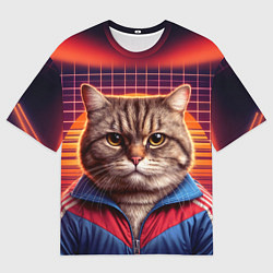 Мужская футболка оверсайз Полосатый кот в спортивном костюме