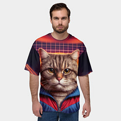 Футболка оверсайз мужская Полосатый кот в спортивном костюме, цвет: 3D-принт — фото 2