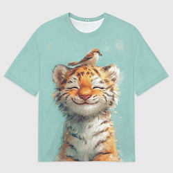 Мужская футболка оверсайз Тигренок и воробей