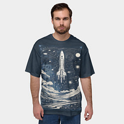 Футболка оверсайз мужская Винтажный постер космос титан ракета, цвет: 3D-принт — фото 2