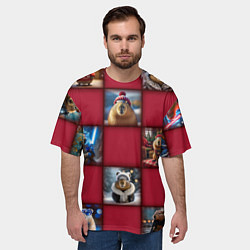 Футболка оверсайз мужская Клетчатый узор из капибар в шапочке, доспехах, цвет: 3D-принт — фото 2