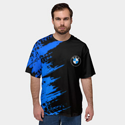 Футболка оверсайз мужская BMW краски синие, цвет: 3D-принт — фото 2