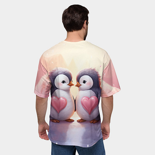 Мужская футболка оверсайз Два влюбленных пингвина / 3D-принт – фото 4