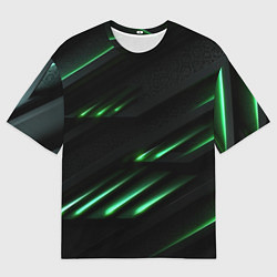 Футболка оверсайз мужская Спортивный черно-зеленый стиль, цвет: 3D-принт