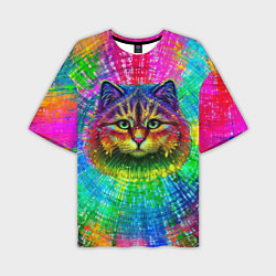 Мужская футболка оверсайз Цветной кот