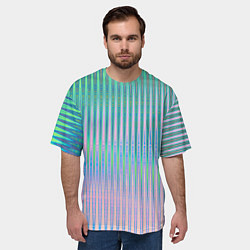 Футболка оверсайз мужская Голографический эффект светлых тонов полос, цвет: 3D-принт — фото 2