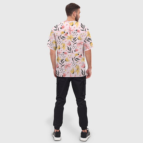 Мужская футболка оверсайз Абстрактный паттерн с цветами / 3D-принт – фото 4