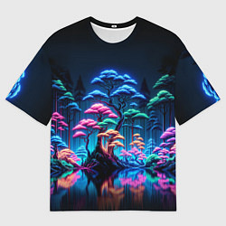 Футболка оверсайз мужская Неоновый лес - нейросеть, цвет: 3D-принт