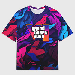 Мужская футболка оверсайз Gta лого камуфляж яркие листья