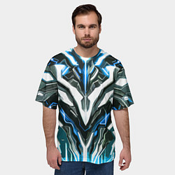 Футболка оверсайз мужская Неоновая кибер броня синяя, цвет: 3D-принт — фото 2