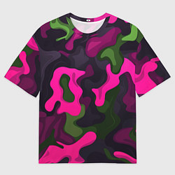 Футболка оверсайз мужская Яркий неоновый камуфляж фиолетовый и зеленый, цвет: 3D-принт
