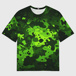 Футболка оверсайз мужская Яркий неоновый зеленый камуфляж, цвет: 3D-принт