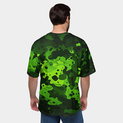 Мужская футболка оверсайз Яркий неоновый зеленый камуфляж / 3D-принт – фото 4