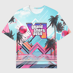 Мужская футболка оверсайз Gta 6 логотип в стиле vice city