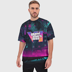Футболка оверсайз мужская GTA 6 logo night Vice city, цвет: 3D-принт — фото 2