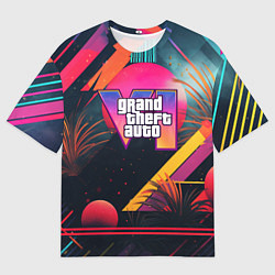 Мужская футболка оверсайз GTA 6 logo абстракция яркая