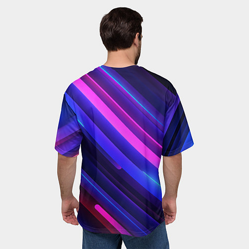Мужская футболка оверсайз Неоновые яркие абстрактные полосы / 3D-принт – фото 4