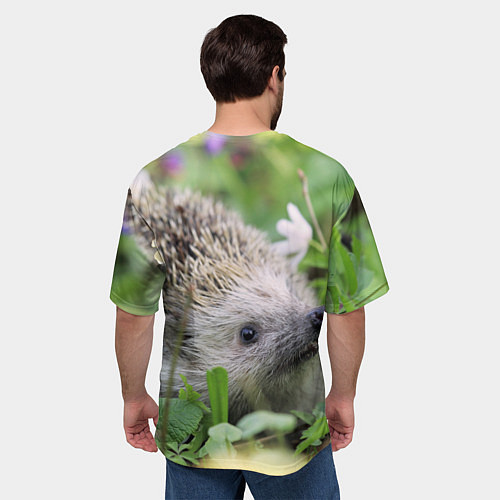 Мужская футболка оверсайз Лесной ёжик в траве / 3D-принт – фото 4