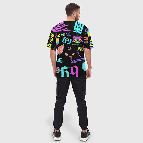 Мужская футболка оверсайз 6ix9ine logo rap bend / 3D-принт – фото 4