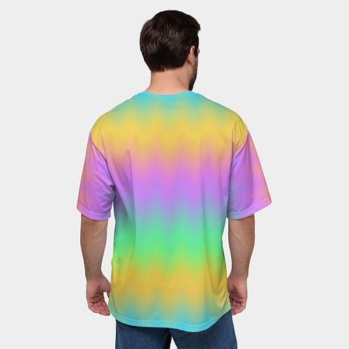 Мужская футболка оверсайз Мягкие неоновые зигзаги / 3D-принт – фото 4