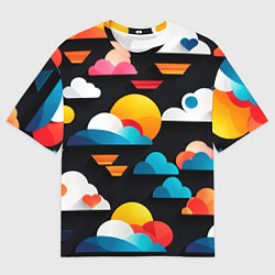 Футболка оверсайз мужская Цветные облака в черном небе, цвет: 3D-принт