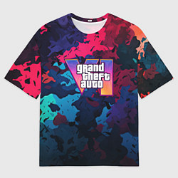 Мужская футболка оверсайз GTA 6 logo яркий неоновый камуфляжный стиль