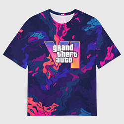 Мужская футболка оверсайз GTA 6 logo яркий неоновый камуфляжный стиль