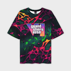 Футболка оверсайз мужская GTA 6 logo яркий неоновый камуфляжный стиль, цвет: 3D-принт