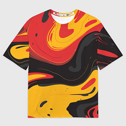 Футболка оверсайз мужская Красные желтые оранжевые пятна краски, цвет: 3D-принт