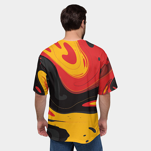 Мужская футболка оверсайз Красные желтые оранжевые пятна краски / 3D-принт – фото 4