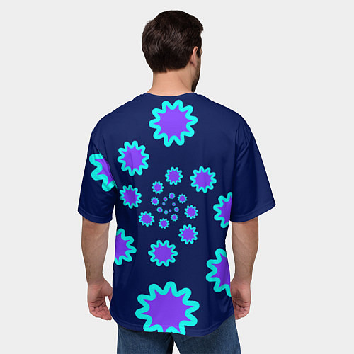 Мужская футболка оверсайз Спираль фиолетовых звезд с циан контуром на темном / 3D-принт – фото 4