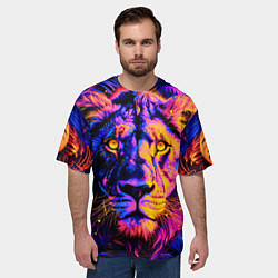 Футболка оверсайз мужская Неоновый лев в джунглях, цвет: 3D-принт — фото 2