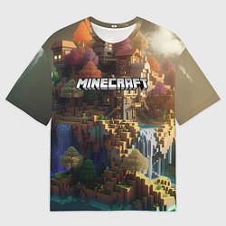 Мужская футболка оверсайз Minecraft logo горы и реки