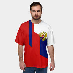 Футболка оверсайз мужская Спортивная текстура герб России, цвет: 3D-принт — фото 2