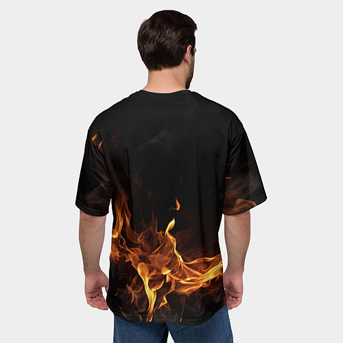 Мужская футболка оверсайз Palworld логотип на черном фоне с огнем / 3D-принт – фото 4