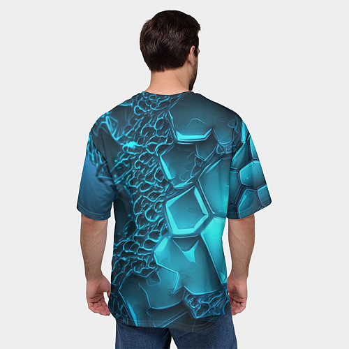 Мужская футболка оверсайз Palworld логотип на ярких синих неоновых плитах / 3D-принт – фото 4