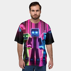 Футболка оверсайз мужская Minecraft characters - neon glow, цвет: 3D-принт — фото 2